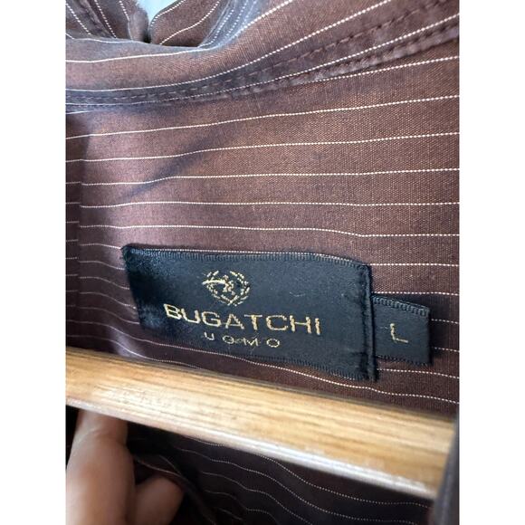 Bugatchi Brown Stripe Blue Iridescent Chameleon Color-Shift Button Down Shirt L - Picture 2 of 12